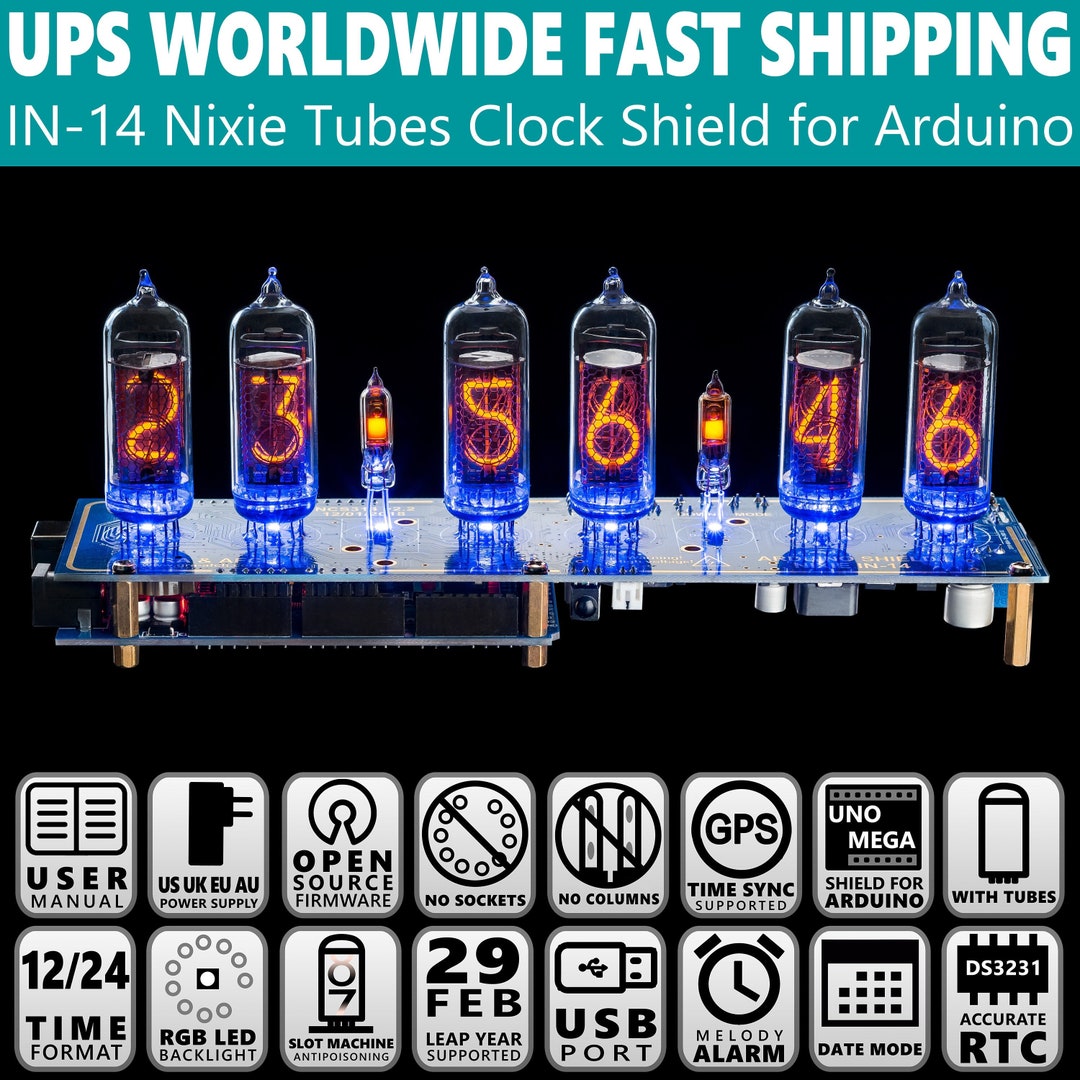 Nixie Tubes Clock IN-14 Arduino Shield (arduino, GPS, Temp. Sensor ...