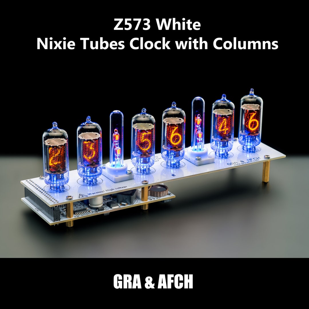 TUBE オリジナルアラームクロック Nixie Tubes Clock Z573 White [RGB, USB, Musical, Slot Machine