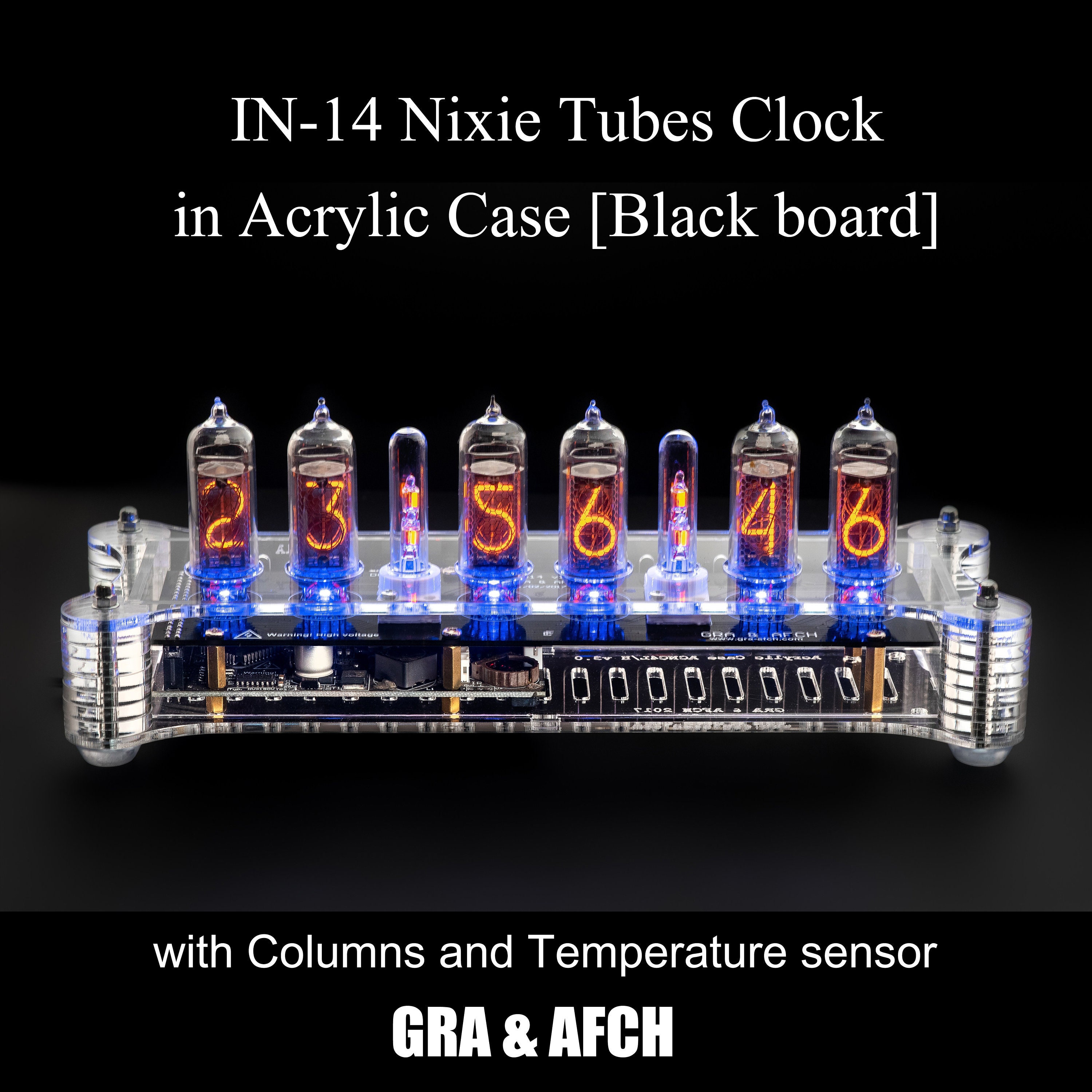 4 x IN-12 Nixie Tubes Clock acrylic case & white LED backlight steampunk retro 