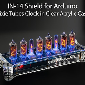 Nixie Tube Clock IN-14 Shield for Arduino Acrylic Case GPS, Temp. sensor Remote Columns for Husband, Vintage, Glowing Clock Steampunk