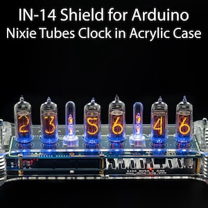 Nixie Tube Clock IN-14 Shield for Arduino Acrylic Case (GPS, Temp. sensor, Remote) Husband, Vintage, Glowing Clock, Gift, Steampunk