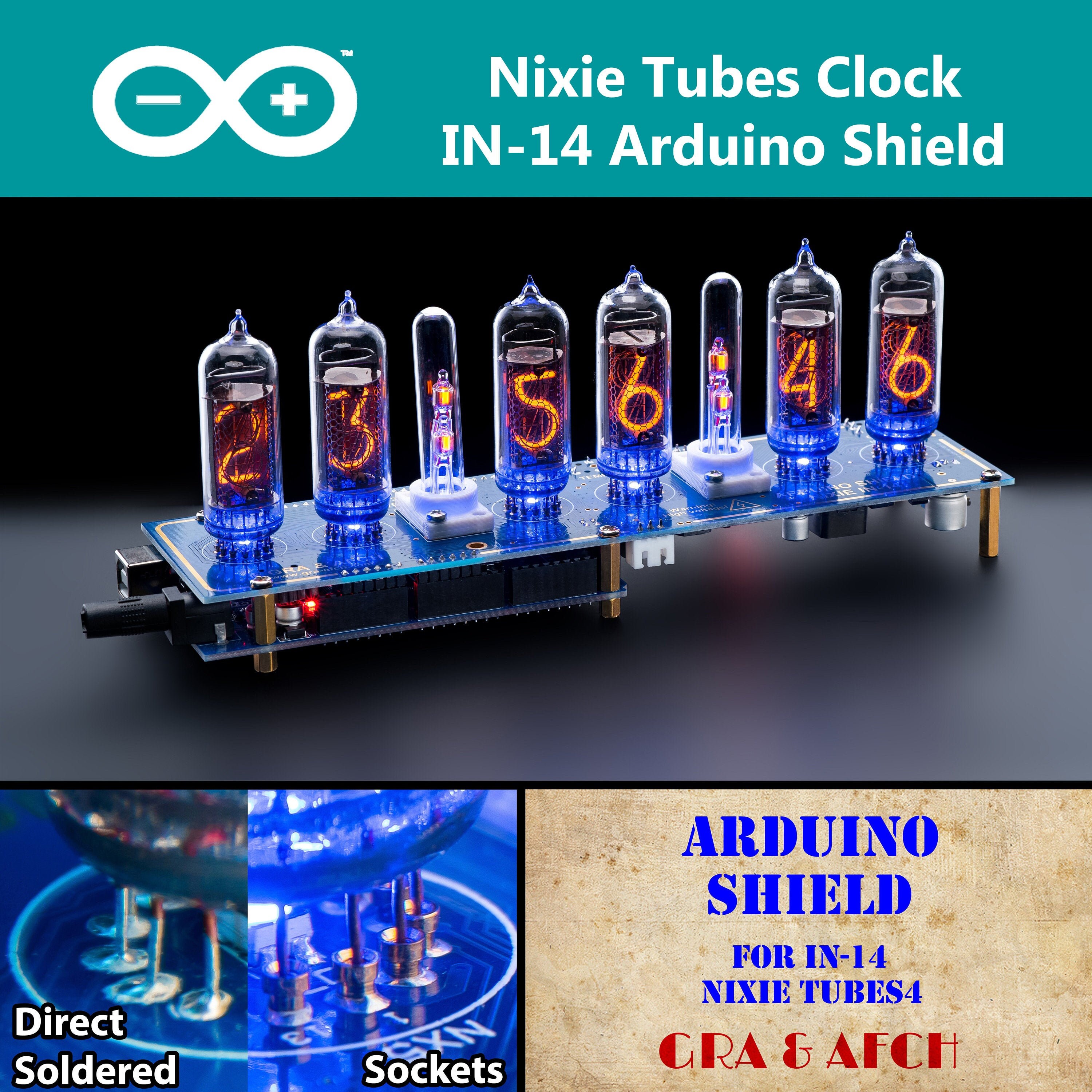 IN-14 Arduino Shield NCS314 Nixie Tubes Clock with Sockets FAST DELIVERY 3-5Days 