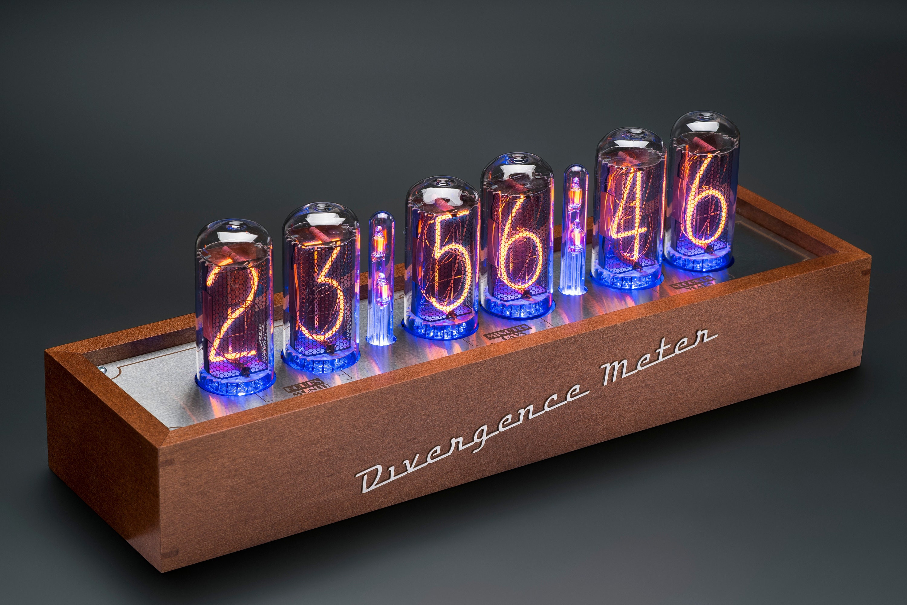 Nixie Tubes Clock IN-18 Wooden Case Divergence Meter [12/24 format