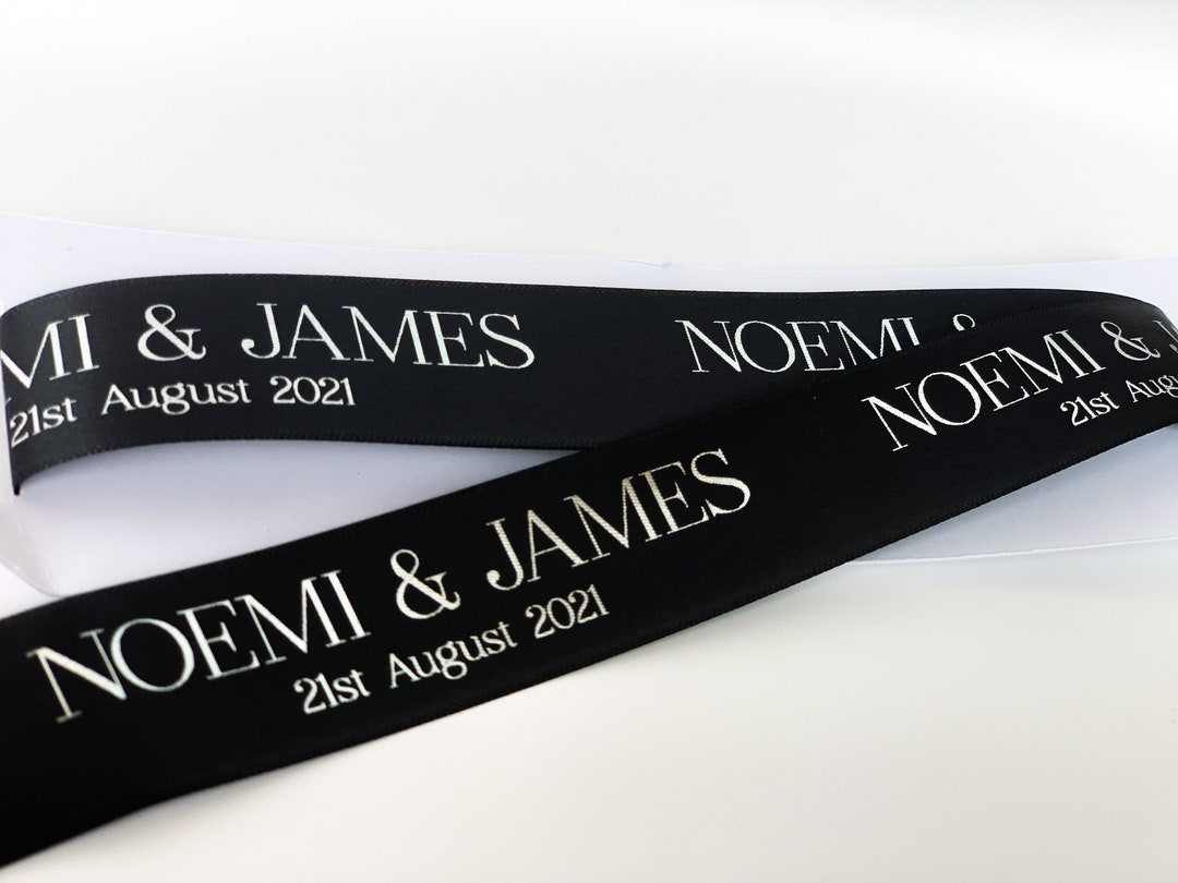 Custom Printed Wedding Ribbon, Personalized Satin Ribbon, Metallic Gold ...