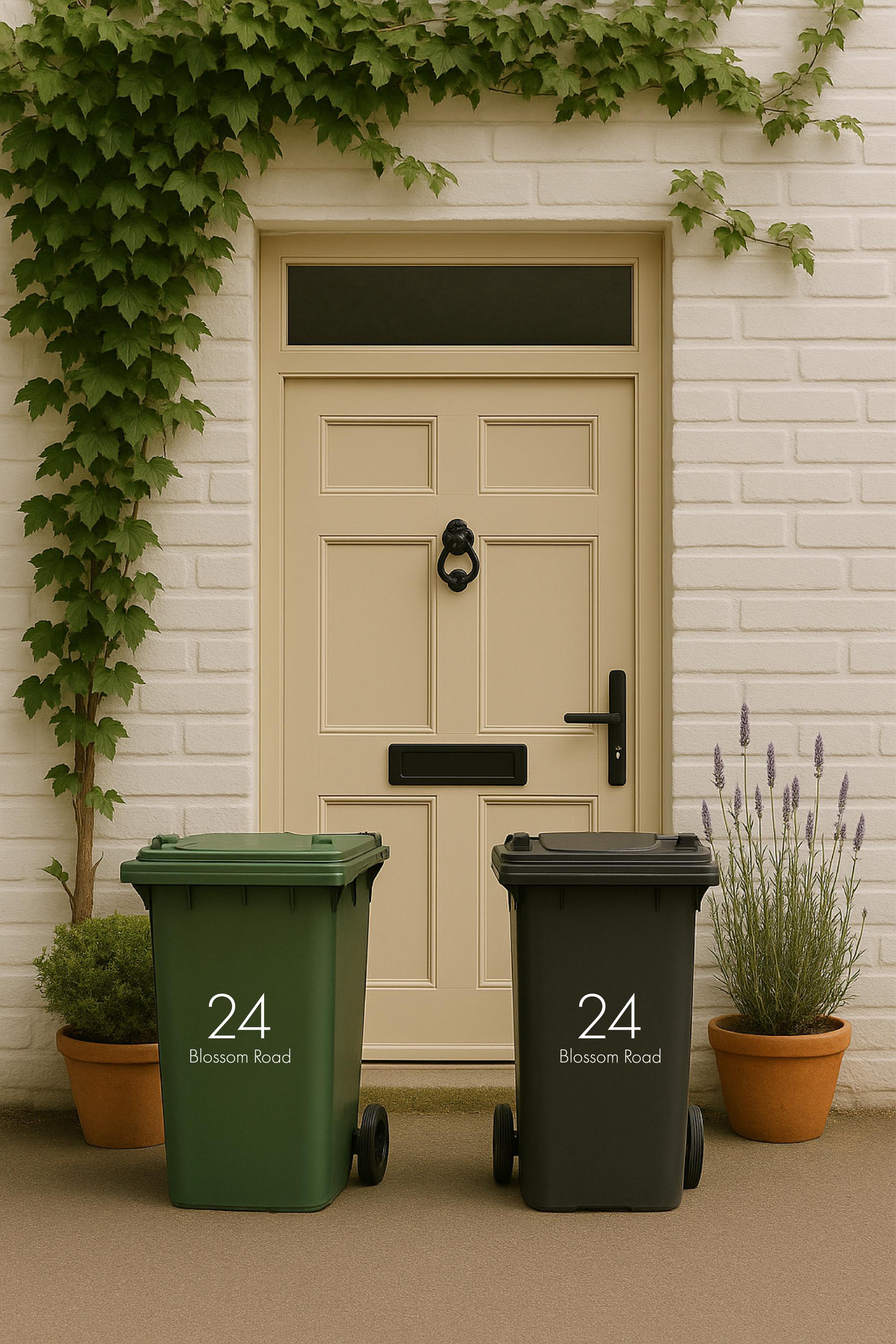 Personalised Wheelie Bin Road Dustbin Stickers Custom Name Number