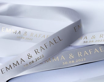 Wedding Ribbon Printed Ribbon in 10mm, 15mm, 25mm or  48mm with custom Logo Printed in Gold, Copper, Rose Gold, Silver