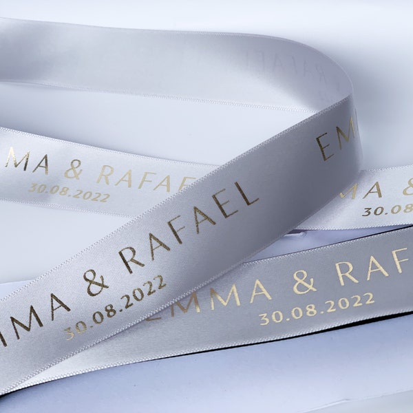 Wedding Ribbon Printed Ribbon in 10mm, 15mm, 25mm or  48mm with custom Logo Printed in Gold, Copper, Rose Gold, Silver