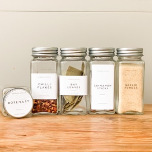 Minimalist Spice Jar Labels – Custom Waterproof Vinyl Stickers – Personalized Herb & Spice Label Set
