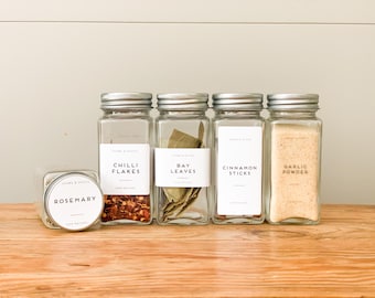 Etiquetas minimalistas para tarros de especias: pegatinas de vinilo impermeables personalizadas; set de etiquetas personalizadas para hierbas y especias