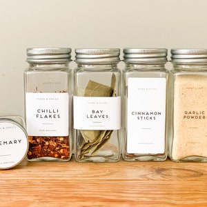 Minimalist Herbs and Spice Labels - Custom List - Waterproof labels - Water and Oil Resistant custom sizes