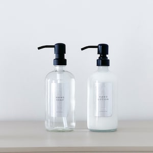 Etichette per il bagno in argento con disinfettante e detersivo per i piatti - Vinile trasparente impermeabile stampato - Personalizzazione disponibile