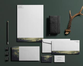 Printed Business Stationery Design Pack Forrest Theme Hipster including business cards letterheads compliment slips and envelopes