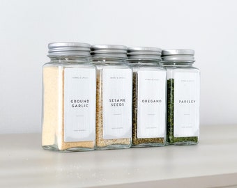 Silver Metallic Herbs and Spice Labels - Custom List - Waterproof labels - Water and Oil Resistant custom sizes