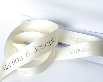 Wedding Ribbon Printed Ribbon in 10mm, 15mm, 25mm or  48mm with custom Logo Printed in Gold, Copper, Rose Gold, Silver