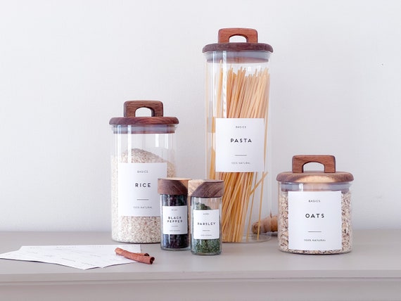 Pantry Labels Waterproof - Basic, Herbs and Spices, Gluten Free, Teas, Nuts, Pastas,Oils & Vinegars - Personalised Labels Custom