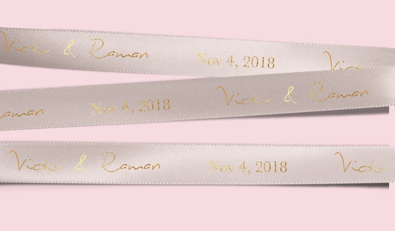 Gold or Silver Wedding Ribbon 10mm 15mm 25mm Logo Printed Custom / cake ribbon / personalised / Party Ribbon image 1