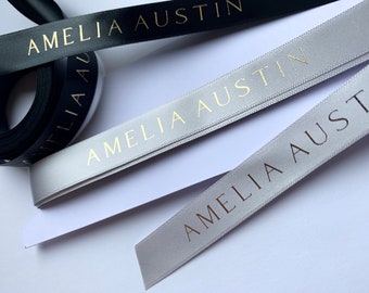 Printed Ribbon 10mm 15mm 25mm 48mm 96mm Logo Printed Custom Gold, Copper, Rose Gold, Silver