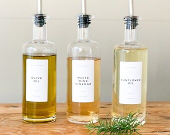 Pantry Labels Basic Oils & Vinegars - Bedrucktes Wasserfestes Mattes Vinyl - Benutzerdefinierte Etiketten