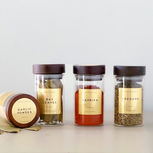 Gold Metallic Herbs and Spice Labels - Custom List - Waterproof labels - Water and Oil Resistant custom sizes
