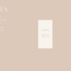 K&ouml;nnte beinhalten: Eine wei&szlig;e Karte mit dem Text "LONG" und den Ma&szlig;en "8x4cm 3"x1.5"".