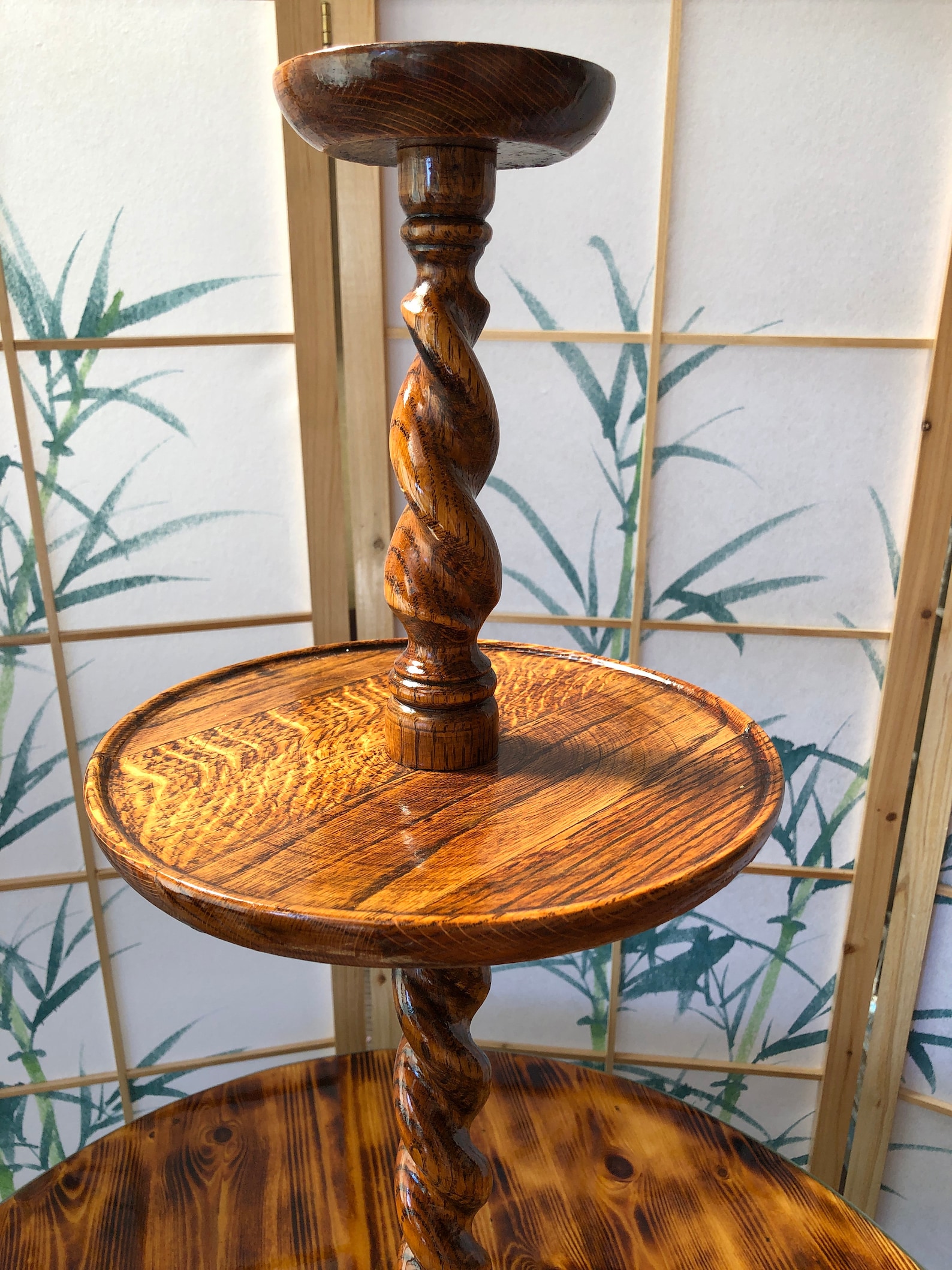 Vintage Oak Ashtray Stand Barley Twist Wooden Candle Stand Etsy