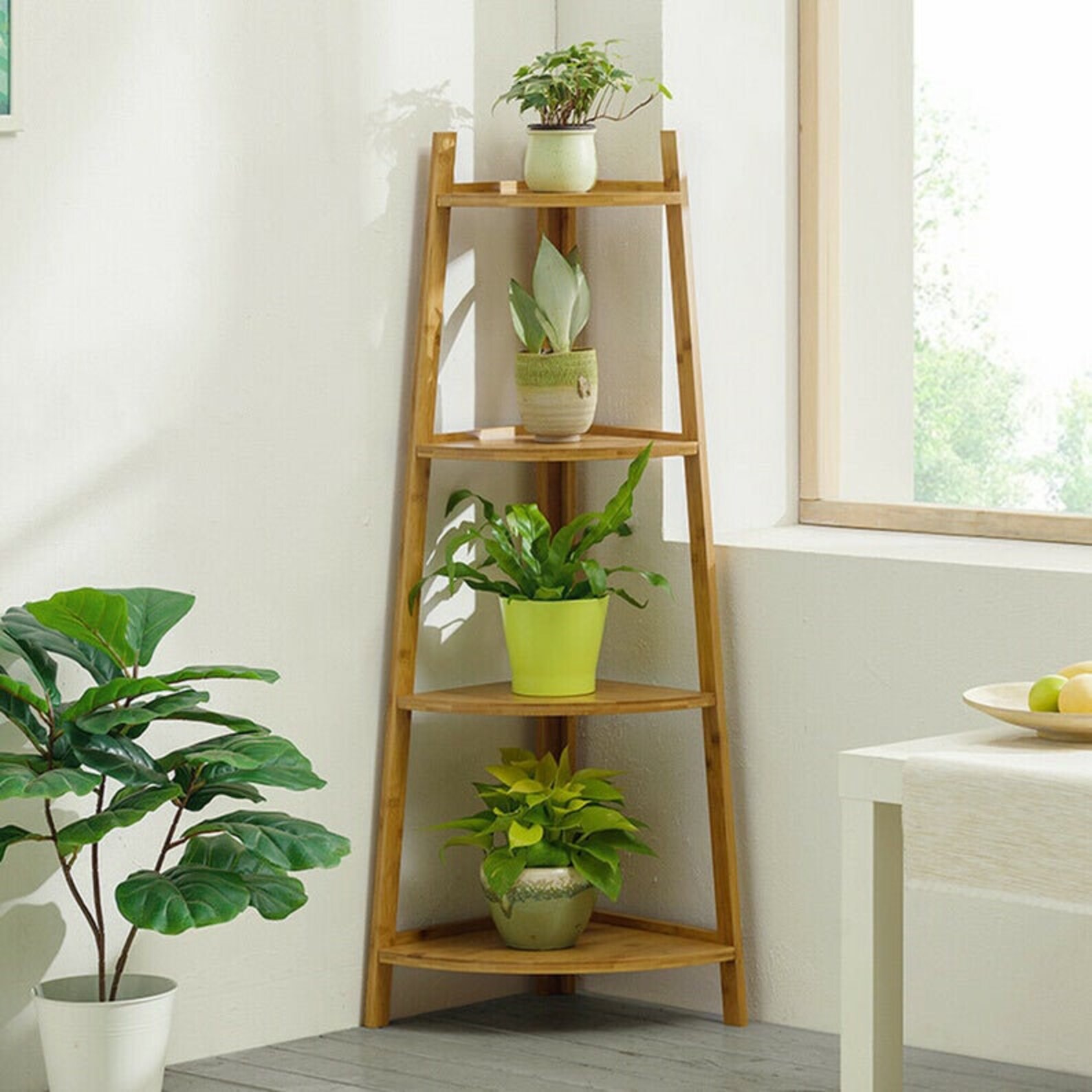 3/4/5 Tier Bamboo Corner Shelf Tower Display Stand Plant Etsy