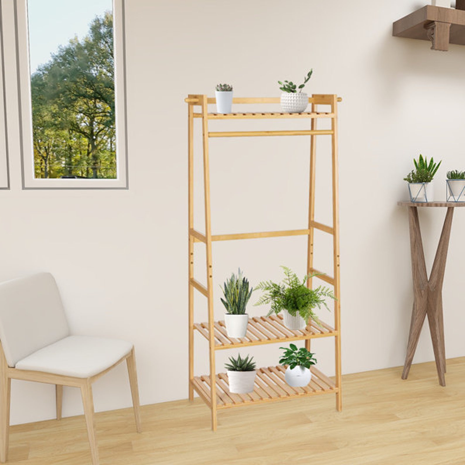 Modern Design Bamboo Clothes Hanger Bamboo Plant Organizer Etsy
