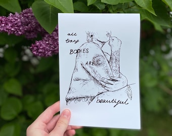 Todos los cuerpos trans son hermosos / Obra de arte trans queer / T4T / Ilustración de arte lineal / Regalo perfecto o decoración de pared / Impresión artística