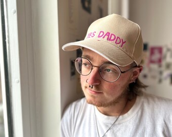 Yes Daddy - Kink Sexy Baseball Cap - Pup Play Good Boy Baby - Queer Gay Trans LGBT - Handmade Painted - Painted Cute FetishGift- Lino Print