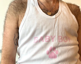 Baby Boy Tank Top - Kink Sexy White Vest - Pup Play Good Boy - Fetish Queer Gay Trans LGBT - Handmade T-shirt - Painted Cute Gift -  Print