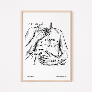 Transgender Art Print | Not All Trans Bodies | Line Art Illustration | Perfect Gift or Wall Decoration