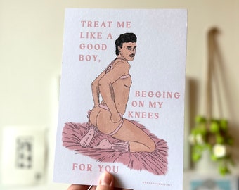 Begging | Queer Gay Kink Print | Trans Queer Artwork | Lino Illustration Print | LGBTQ Pride Queer Transgender T4T Drawing Print NSFW