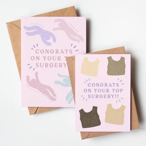 Topchirurgiekaart - gefeliciteerd - transmasc queer niet-binair - overgang aanwezig cadeau groet - handgemaakte tekening illustratie schattig