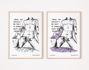 Trans Sex Isn’t Shameful | Purple Queer Kink Artwork | Line Illustration Print | LGBTQ Pride Queer Transgender T4T FTM Drawing Print NSFW