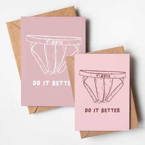 T Boys Do It Better Jock Strap - Valentinstag Karte - Gay Trans Masc Queer Gay Non-Binary-Gift Kink - Handgemacht Zeichnung Illustration Niedlich