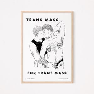 Trans Masc 4 Masc | T4T | Impression d'art homosexuel gay trans couple homosexuel | Illustration mignonne de carte-cadeau | Dessin LGBTQ Pride Queer Transgenre