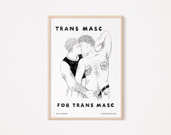 Trans Masc 4 Masc | T4T | Couple Trans Gay Bear Queer Art Print | Cute Gift Card Illustration Print | LGBTQ Pride Queer Transgender Drawing