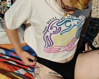 Whoops* Trans Bodies Are Beautiful and Sacred | Screen Printed T-shirt | LGBTQ+ Queer Gay Masc Cute Clothing | T4T | Handmade | Natural Soft