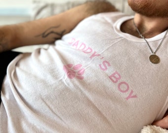 Daddys Boy Tank Top - Kink Sexy White Vest - Pup Play Good Boy - Fetish Queer Gay Trans LGBT - Handmade T-shirt - Painted Cute Gift -  Print