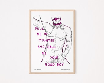 Good Boy | Queer Gay Kink Print | Puppy Trans Queer Artwork | Line Illustration Print | LGBTQ Pride Queer Transgender T4T Drawing Print NSFW