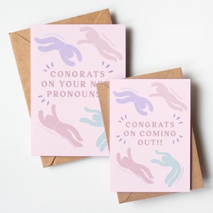 Coming-outkaart - gefeliciteerd - transmasc queer homo niet-binair - overgang aanwezig cadeau groet - handgemaakte tekening illustratie schattig