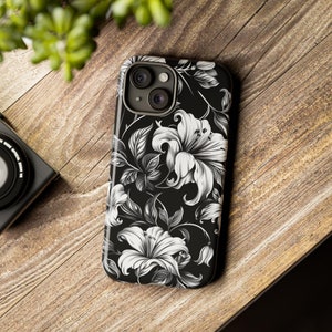 Black & White Lily Floral iPhone Case – Elegant Botanical Art Cover | Slim Protective Case for iPhone 13, 14, 15 and More