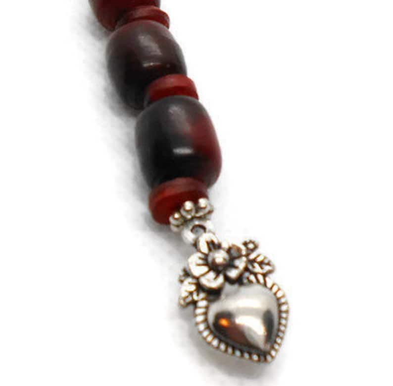 Rust-colored wooden beaded dangle Boho Bag Charm Purse Dangle