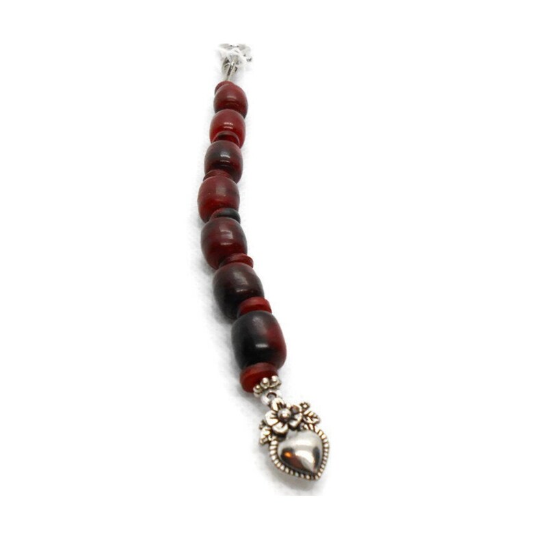 Rust-colored wooden beaded dangle Boho Bag Charm Purse Dangle