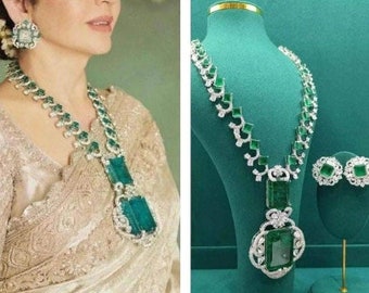 Collar largo verde inspirado en Nita Ambani Collar de declaración / Joyería de celebridades / collar de diamantes americano /