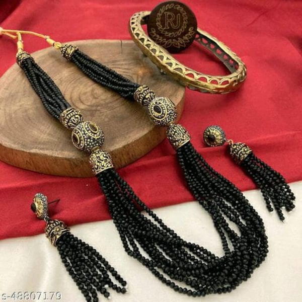 Collier avec boucles d'oreilles, Mala antique, ensemble Jaipuri Mala, Mala avec boucles d'oreilles, bijoux traditionnels, bijoux indiens