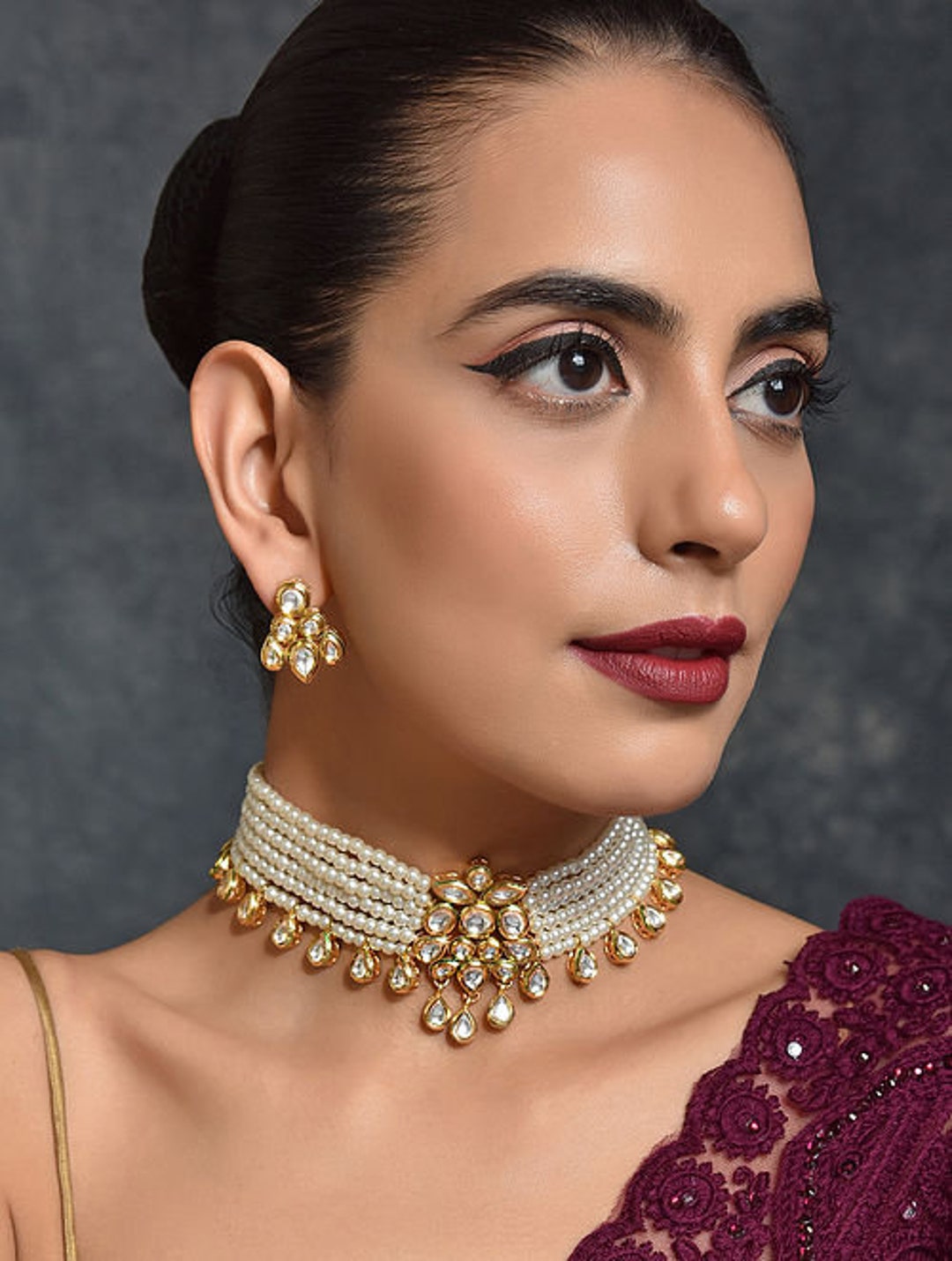 Kundan Choker Tanjore Kundan Necklace Set, Simple Kundan Set, Multi