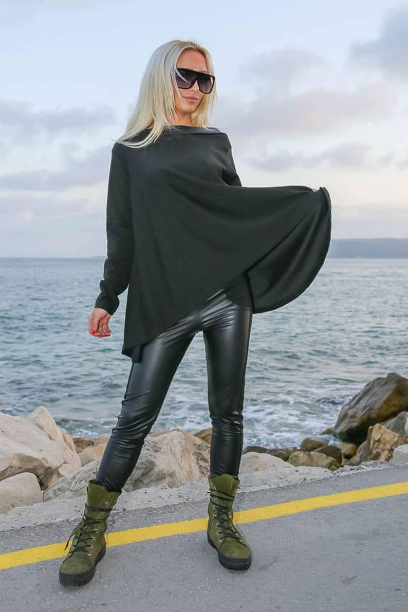 Dark Tunic And Leather Pants Black Tunic Oversize Top Leather Etsy