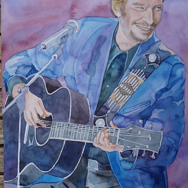 Aquarelle : Portrait de Johnny Hallyday