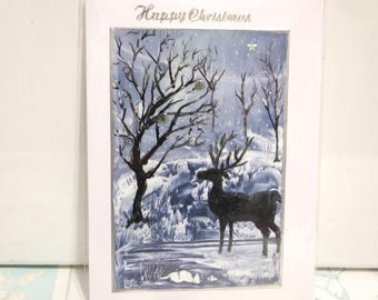 Set of 2 Encaustic Wax Art Christmas Cards - Fantasy Landscapes
